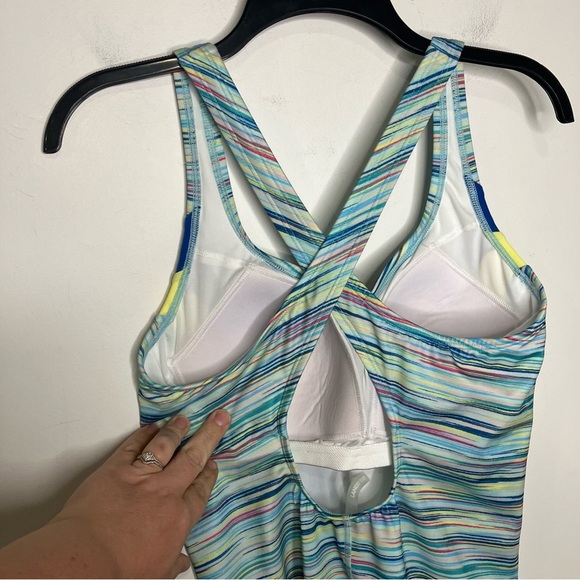 Lands’ End multicolor one piece swimsuit size 10L blue yellow space dyed - Picture 4 of 7